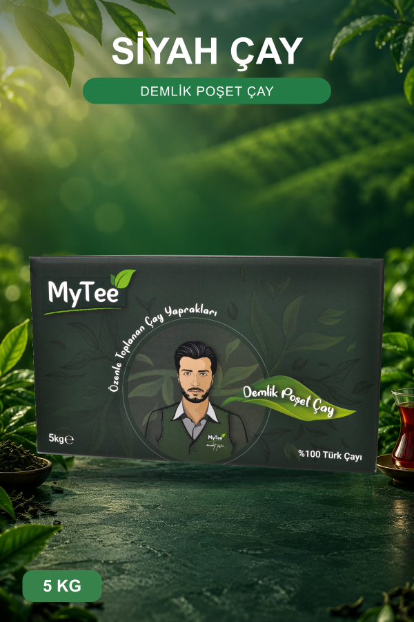 MyTee Demlik Poşet Siyah Çay 5 kg, çay bahçesi zemininde orijinal ambalaj