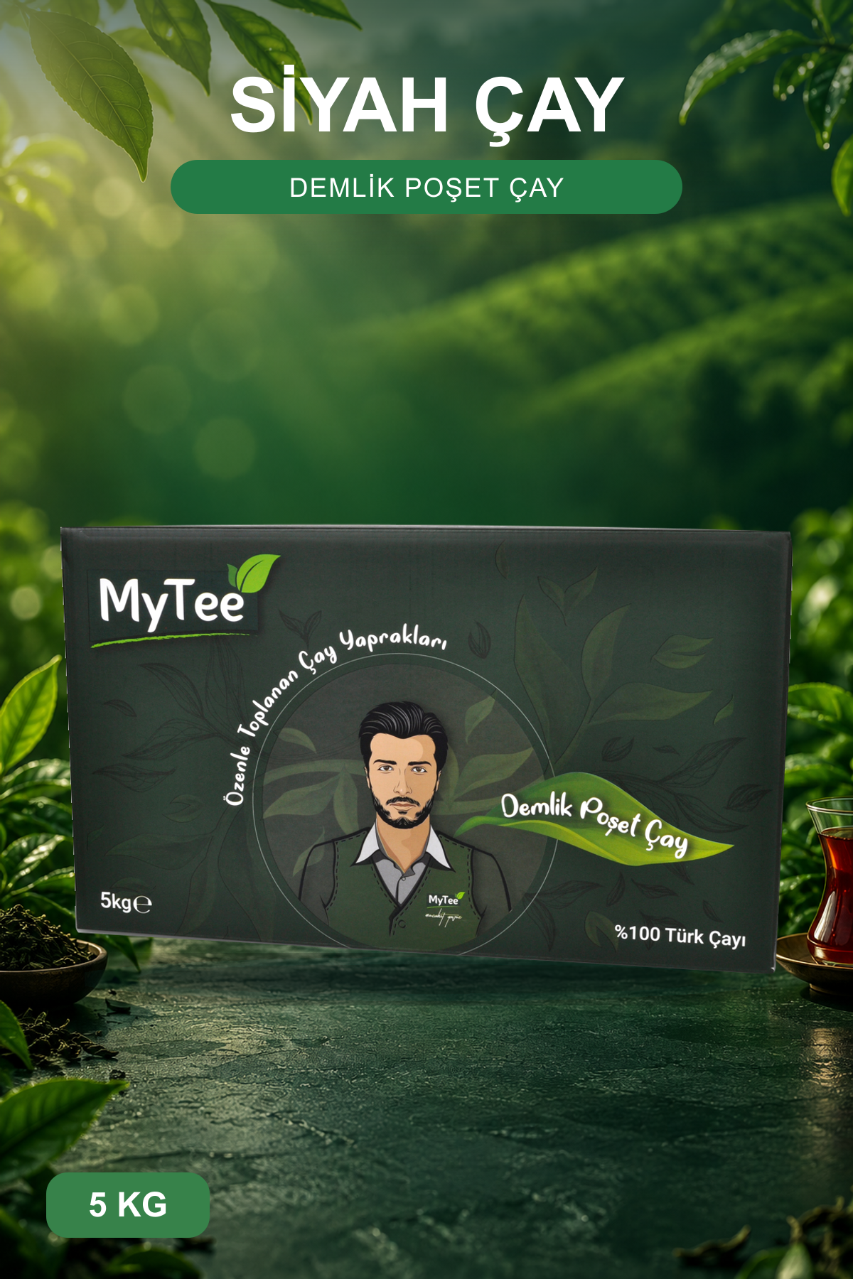 MyTee Demlik Poşet Siyah Çay 5 kg, çay bahçesi zemininde orijinal ambalaj